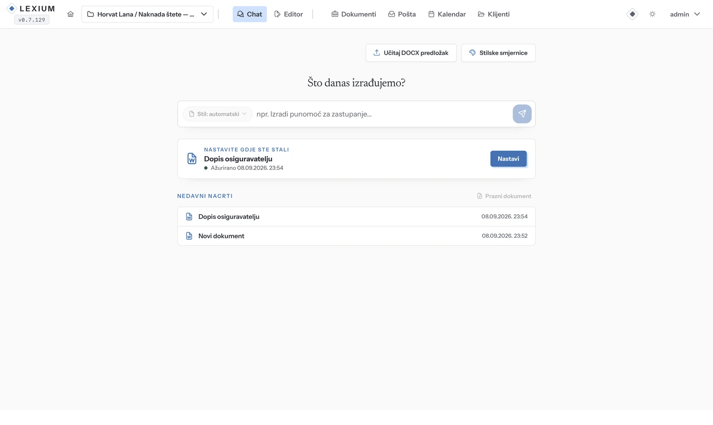 Izrada dokumentacije: izrada nacrta iz obične upute u DOCX radnom prostoru